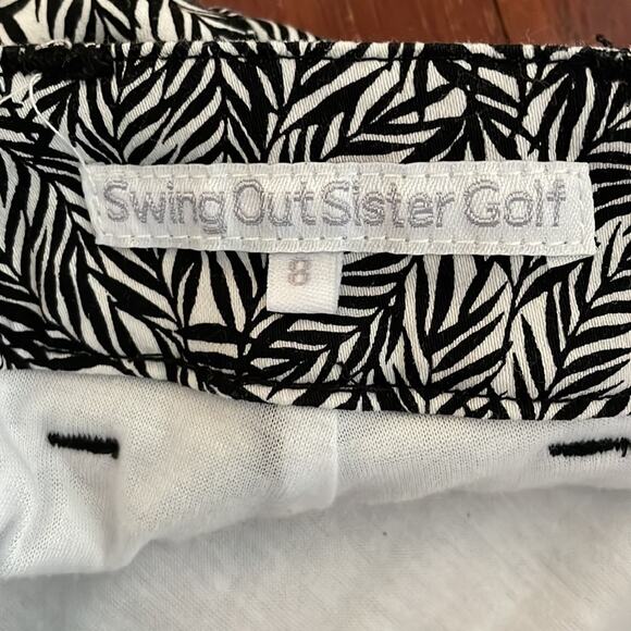 Swing Out Sister Black White Leaves Golf Skirt Size 8 Athletic Skort Preppy - Picture 7 of 8